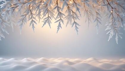 White background with a branch of white snow
