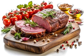 Piece of meat with rosemary on it, image, photo