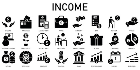 Set of Income Icons or symbols Vector fully editable file
