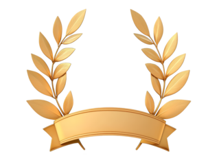 Golden laurel wreath with ribbon, a symbol of victory, achievement, and honor golden