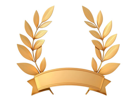 Golden laurel wreath with ribbon, a symbol of victory, achievement, and honor golden