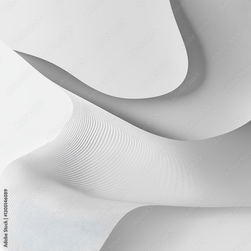 Poster Abstract white wave pattern with smooth curves and soft shadows creating a minimalist and modern design for backgrounds or artistic projects.
