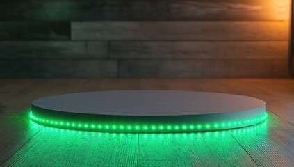 Display podium with glowing green borders perfect for St. Patrick's Day events.