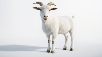 A Serene White Goat Stands Peacefully Against A Bright Backdrop, Showcasing Its Soft, Fluffy Coat And Gentle Gaze In A Minimalist Studio Setting