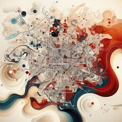 Eclectic Minimalist Aerial City Map with Thin Red Lines