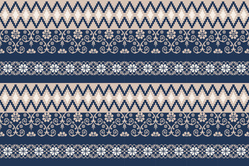 Geometric, seamless,pixel traditional ethnic, thai pattern, fabric pattern for textiles, rugs, wallpaper, clothing, sarong, batik, wrapping, embroidery, print, background, cover, illustration, vector.
