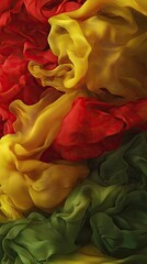 Naklejka premium Abstract swirling red, yellow, green fabric; textured background; design, textile