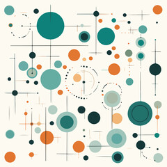 Modern Abstract Design with Teal, Blue, and Orange Circles and Lines.