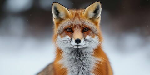 Fototapeta premium Red fox standing in snowy forest during winter