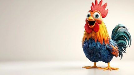 Cheerful rooster animation studio digital art light background fun