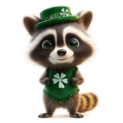 Playful raccoon celebrating st. Patrick's day cartoon style fun vibe