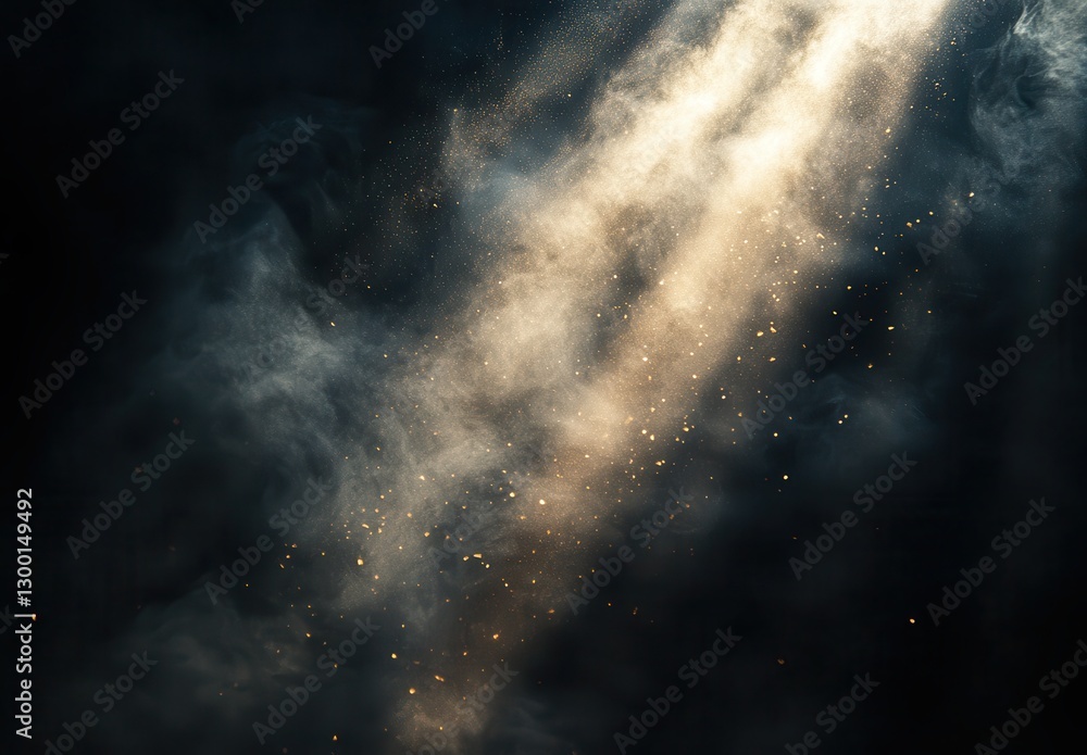 Poster beautiful beam of light shining through dark clouds creating a mystical atmosphere with dust particl