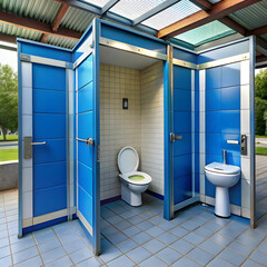 A clean and well-maintained public toilet facility with modern amenities