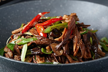 Spicy dry pot bacon and tea tree mushroom