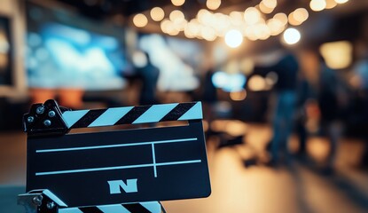 Clapperboard on a Blurred Film Set