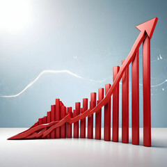 A red upward arrow on a graph indicating a rising trend, symbolizing growth and progress.