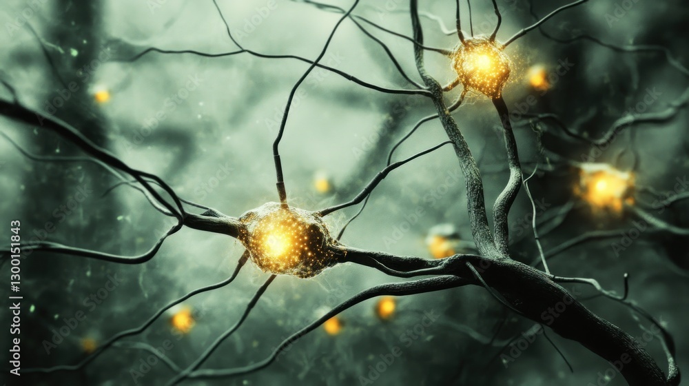Poster illuminated neuron network: microscopic view of neural connections