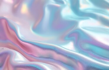 Rainbow holographic wrinkled foil background in pastel colors. Abstract shiny chrome glitch pattern. Modern design with vibrant gradients. Trendy violet, purple, blue and pink art template.