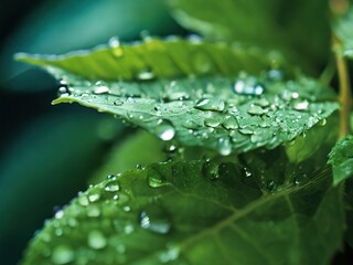 "Fresh Morning Dew on Green Leaves"