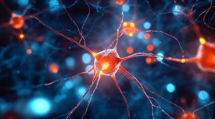 Glowing neural network connections in a vibrant blue background