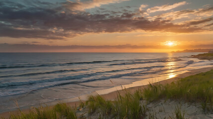 landscape with sea sunset on beach.Summer Vacation background - Footprints on tropical beach at sunset time

