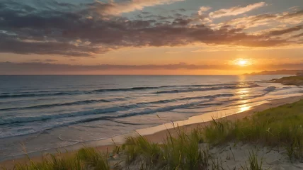 Crédence de cuisine Beige landscape with sea sunset on beach.Summer Vacation background - Footprints on tropical beach at sunset time    © Waseem