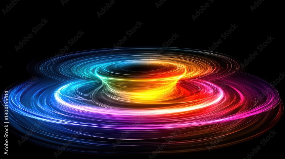 Poster a vibrant, swirling pattern of colorful light against a dark background, creating a dynamic and mesm