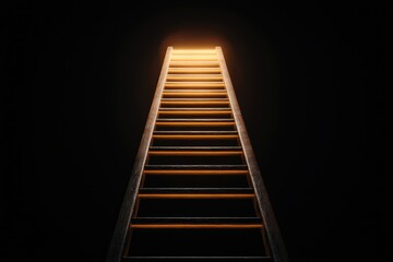 An illuminated ladder leads upwards into darkness, symbolizing hope, opportunity, and the journey towards enlightenment.
