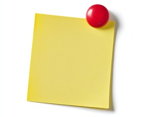 Red magnet holding yellow sticky note on white