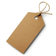 Blank brown cardboard tag with string on white background