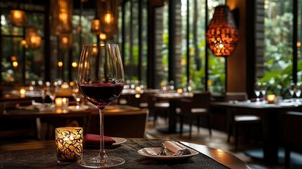 Elegant dining experience with wine fine restaurant indoor atmosphere cozy setting romantic vibes