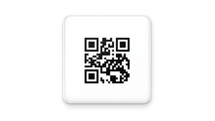 High contrast QR code with center square on white background.