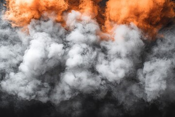 Fototapeta premium Dramatic smoke clouds in orange, white, and gray swirling against a dark background, creating a dynamic atmosphere