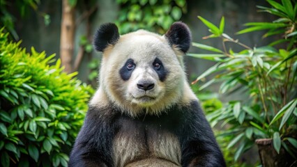 Obraz premium panda bear sitting in a zoo enclosure with a calm expression and looking directly at the camera