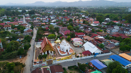 Aerial view of Phrae  town of Phrae Province and Mueang Phrae district located in Northern Thailand 