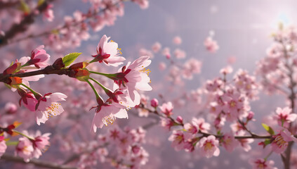 Fototapeta premium Pink Cherry Blossoms in Full Bloom on Branches