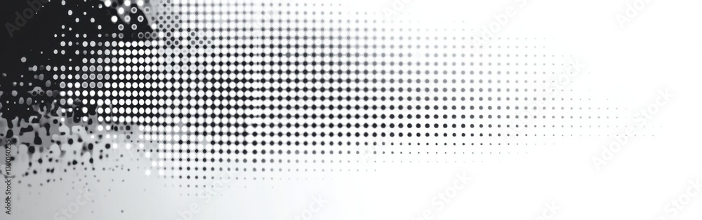 Poster Monochromatic halftone dots transition from deep to light creating a gradient effect on a plain background
