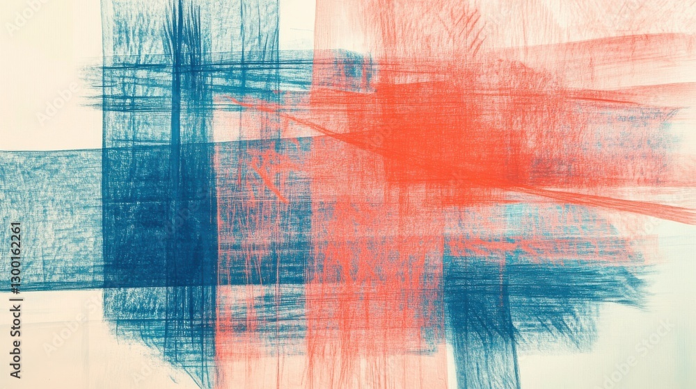 Poster dynamic abstract composition featuring vibrant pencil strokes intertwining with blue and orange hues