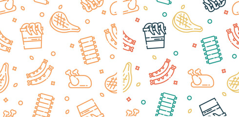 Fast food seamless pattern with vector line icons set