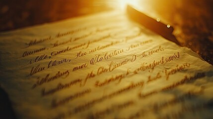 Captivating calligraphy art creative workspace visual content warm lighting close-up artistic...