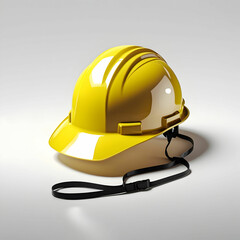 Fototapeta premium A yellow safety construction helmet isolated on a white background.