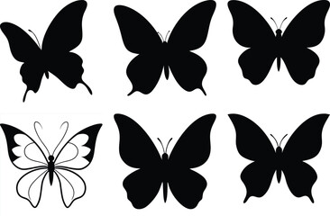 Fototapeta premium Diverse Butterfly Silhouettes with Varying Wing Shapes and Patterns