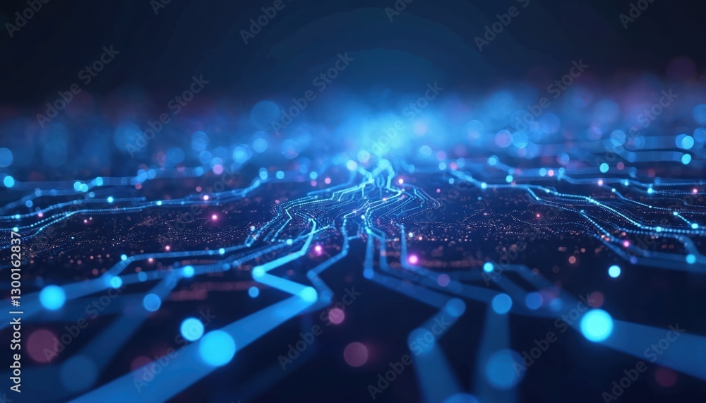 Poster blue spark-like network grid abstract tech background. glowing, gradient net of blue lines, curves, 