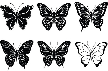 Naklejka premium Diverse Butterfly Silhouettes with Varying Wing Shapes and Patterns