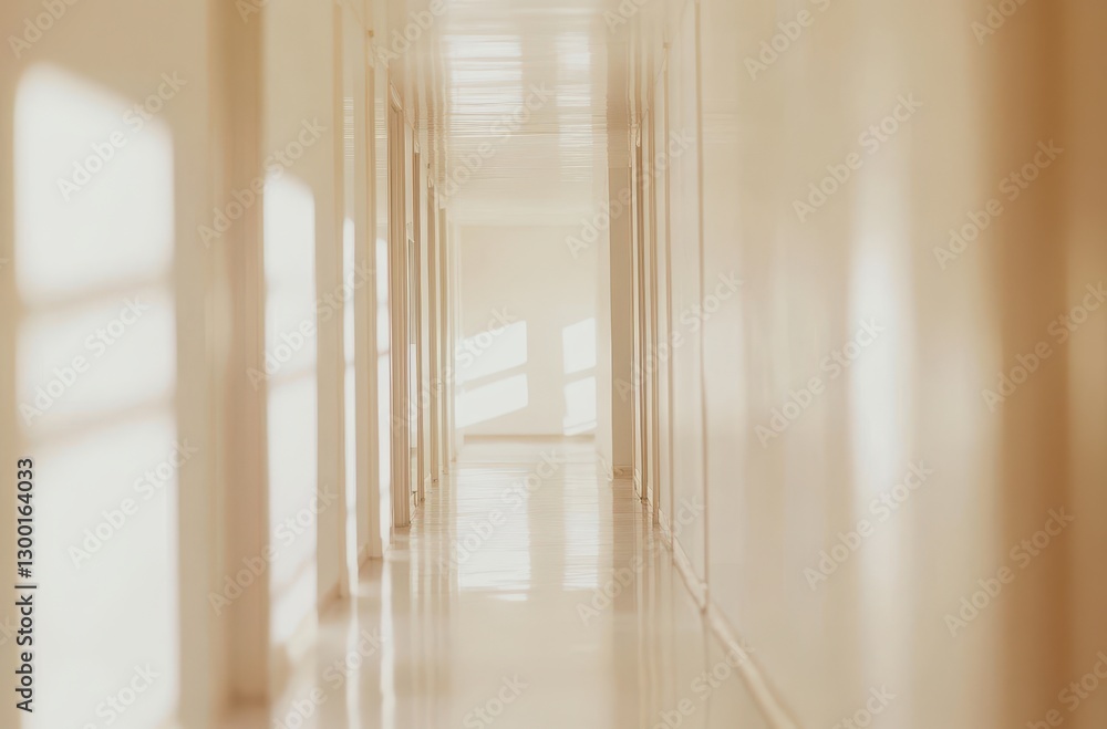 Poster bright and serene hallway with soft natural light creating a calm atmosphere in a minimalist interio