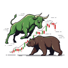 Fototapeta premium Bull vs bear illustration