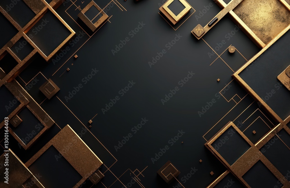 Poster abstract black background with golden geometric shapes and lines. luxury and modern design for banne