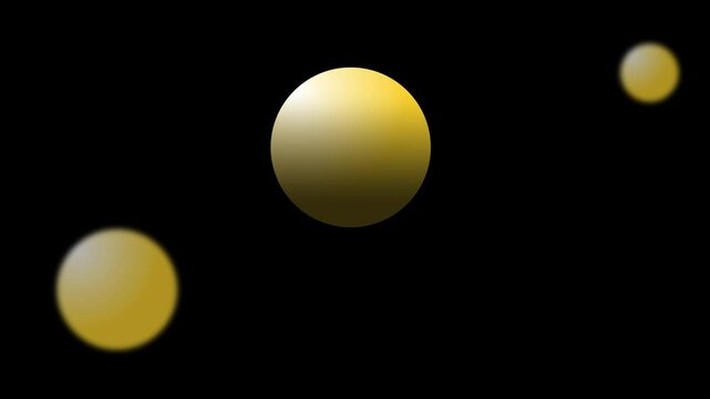 Golden globes morph hover animation on black background with bokeh