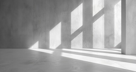 Sunlight white grey abstract room architecture wall floor corner hall corridor shine window beam led neon glowing geometry gloss minimal interior.