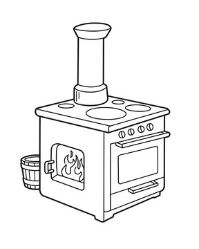 black and white stove with fire clip art preview